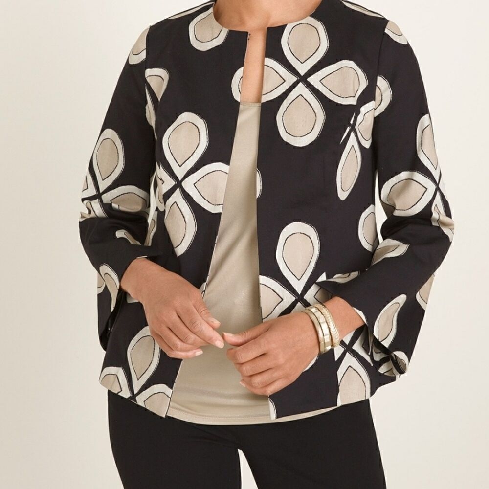 Chico's Womens Short Blazer 3/4 Sleeve Open Front Floral Print Size 0 (small)